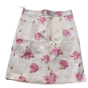 NWT BANANA REPUBLIC White Pink Floral Knee Length Zip Back Skirt Size 10
